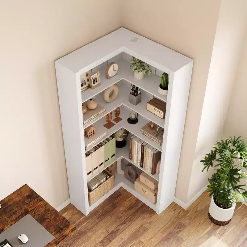 Étagère d'angle de 182 cm, Bibliothèque de style Ferme, Bibliothèque en L, Étagère de présentation à 5 niveaux, Bibliothèques robustes avec rangement pour Bureau, Salon