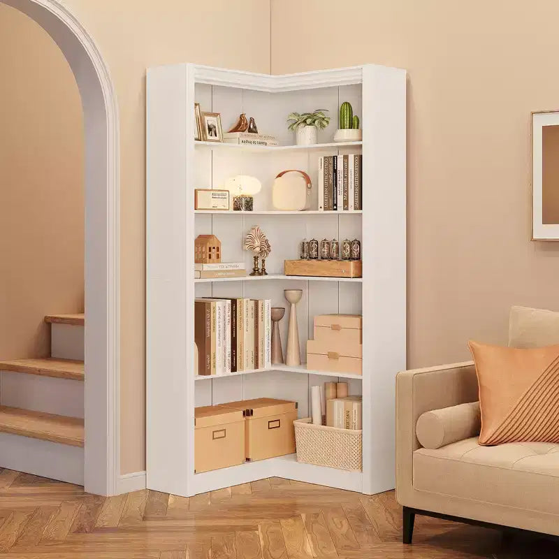 Étagère d'angle de 182 cm, Bibliothèque de style Ferme, Bibliothèque en L, Étagère de présentation à 5 niveaux, Bibliothèques robustes avec rangement pour Bureau, Salon
