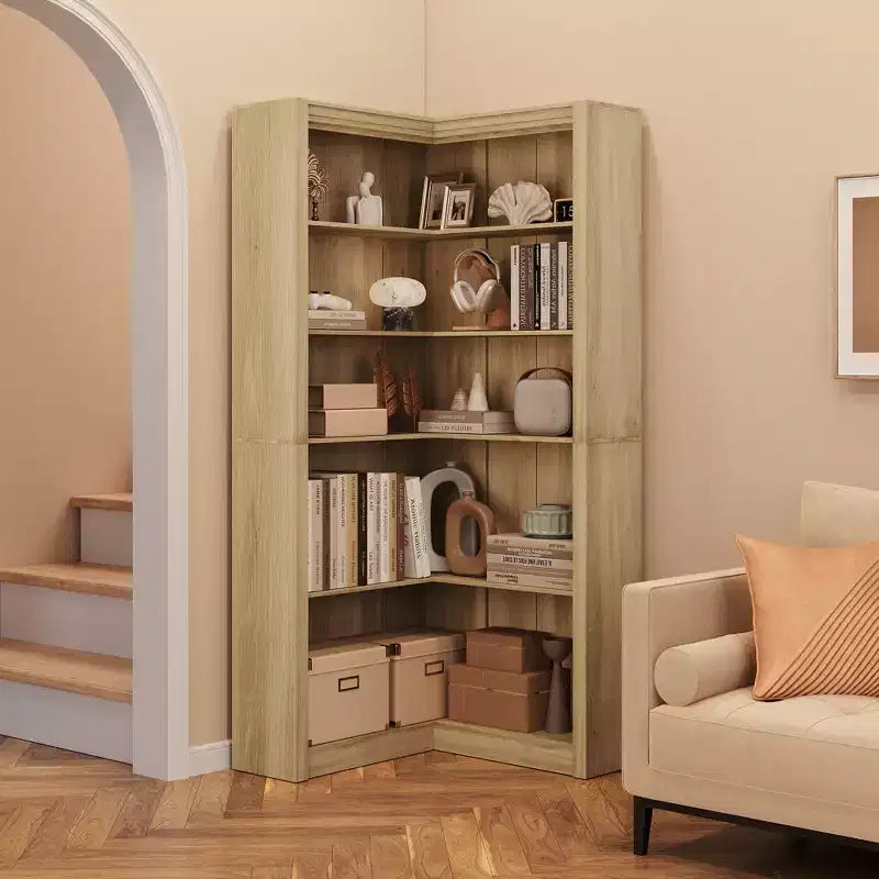 Étagère d'angle de 182 cm, Bibliothèque de style Ferme, Bibliothèque en L, Étagère de présentation à 5 niveaux, Bibliothèques robustes avec rangement pour Bureau, Salon
