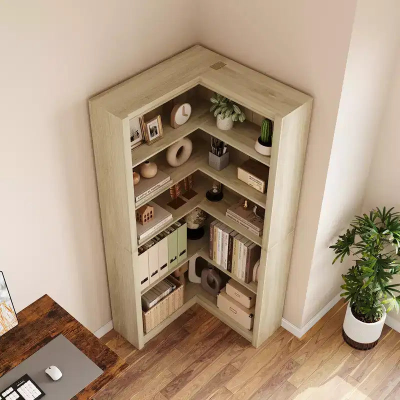 Étagère d'angle de 182 cm, Bibliothèque de style Ferme, Bibliothèque en L, Étagère de présentation à 5 niveaux, Bibliothèques robustes avec rangement pour Bureau, Salon