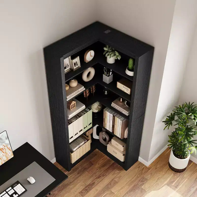 Étagère d'angle de 182 cm, Bibliothèque de style Ferme, Bibliothèque en L, Étagère de présentation à 5 niveaux, Bibliothèques robustes avec rangement pour Bureau, Salon
