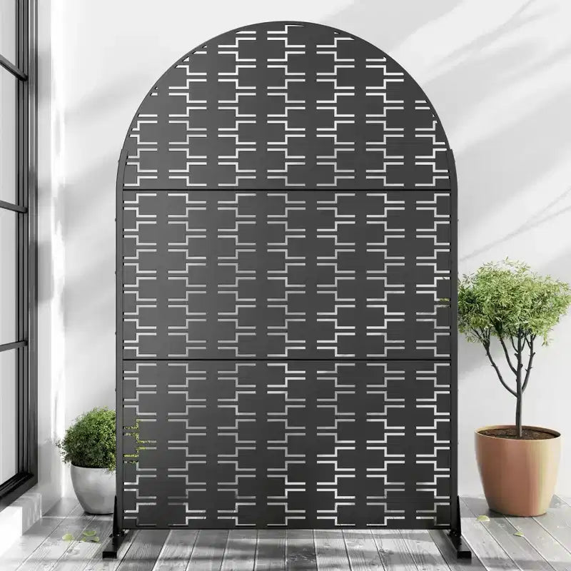 Paravent en briques 01 Arche noire Tôle galvanisée 183x119x41cm Ensemble de 3 pièces