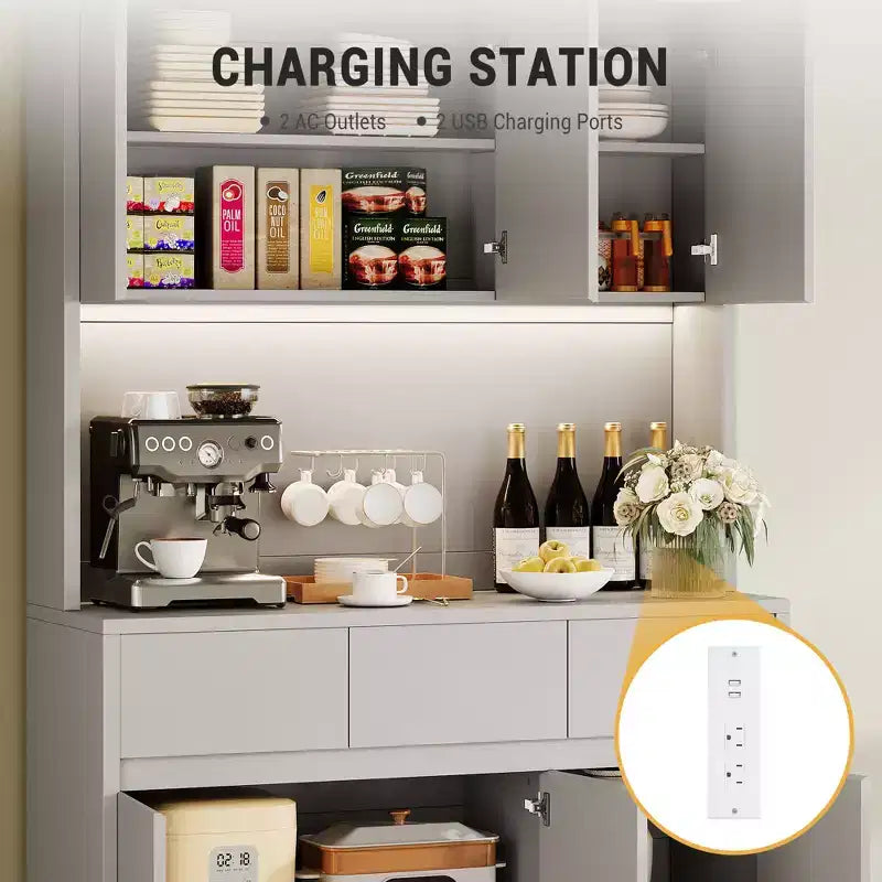Éclairage DEL, Prises électriques, Armoire de cuisine moderne, Étagères réglables