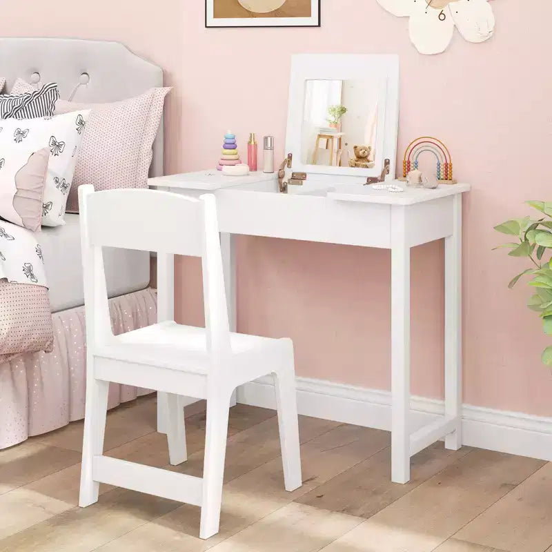Coiffeuse et chaise pour enfants 2-en-1 Ensemble de maquillage princesse