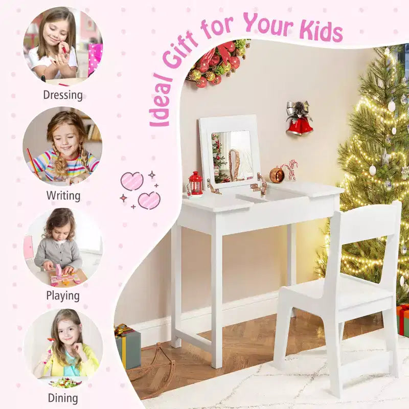 Coiffeuse et chaise pour enfants 2-en-1 Ensemble de maquillage princesse