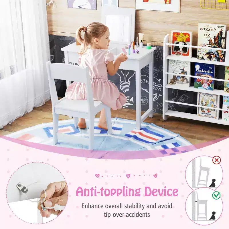 Coiffeuse et chaise pour enfants 2-en-1 Ensemble de maquillage princesse