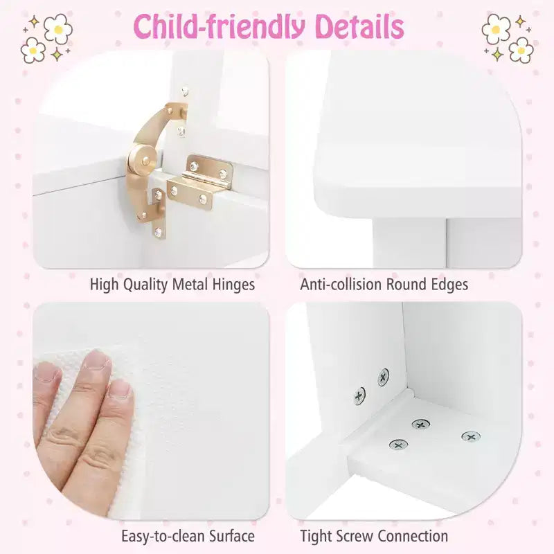 Coiffeuse et chaise pour enfants 2-en-1 Ensemble de maquillage princesse