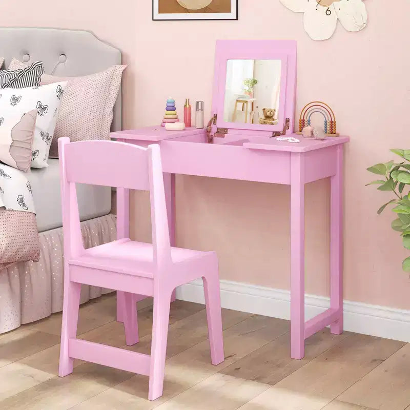 Coiffeuse et chaise pour enfants 2-en-1 Ensemble de maquillage princesse