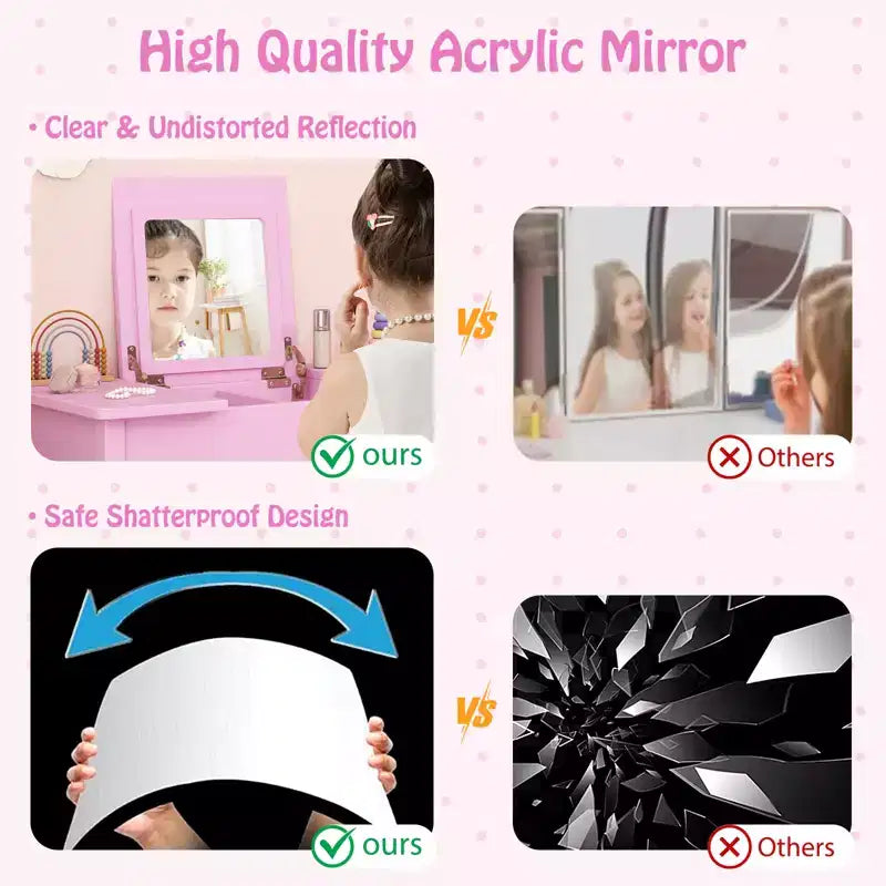 Coiffeuse et chaise pour enfants 2-en-1 Ensemble de maquillage princesse