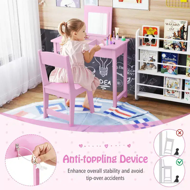 Coiffeuse et chaise pour enfants 2-en-1 Ensemble de maquillage princesse