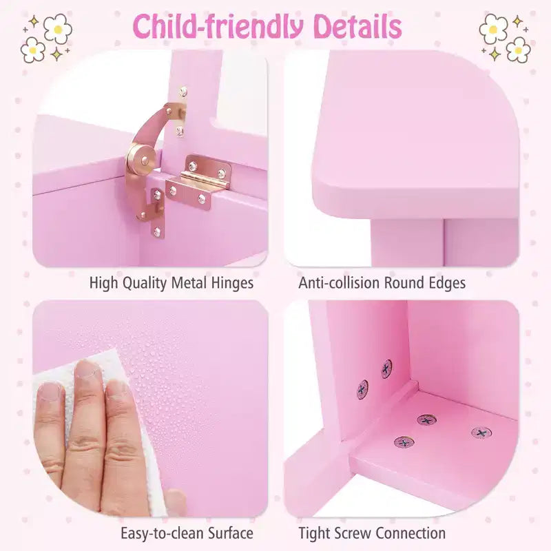Coiffeuse et chaise pour enfants 2-en-1 Ensemble de maquillage princesse