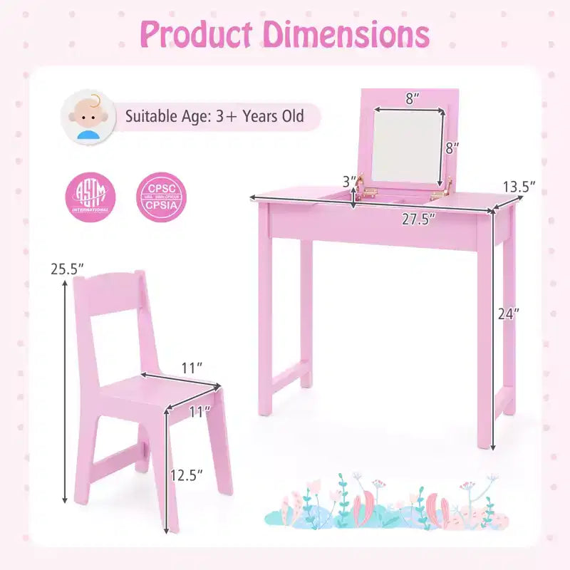 Coiffeuse et chaise pour enfants 2-en-1 Ensemble de maquillage princesse