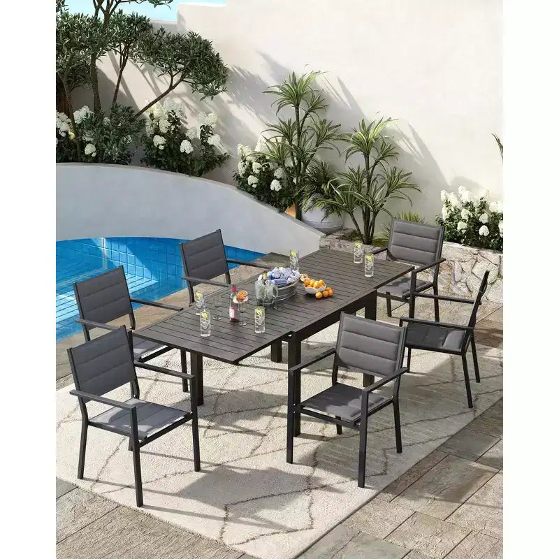 Lot de 2 chaises de salle à manger en aluminium pour terrasse avec accoudoirs et assise plus large, chaises empilables toutes saisons pour balcon, jardin, arrière-cour