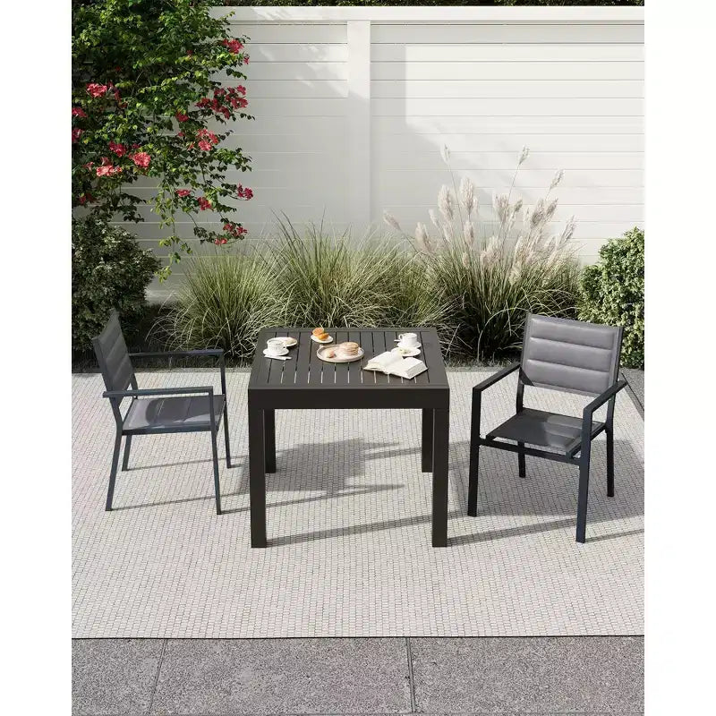 Lot de 2 chaises de salle à manger en aluminium pour terrasse avec accoudoirs et assise plus large, chaises empilables toutes saisons pour balcon, jardin, arrière-cour