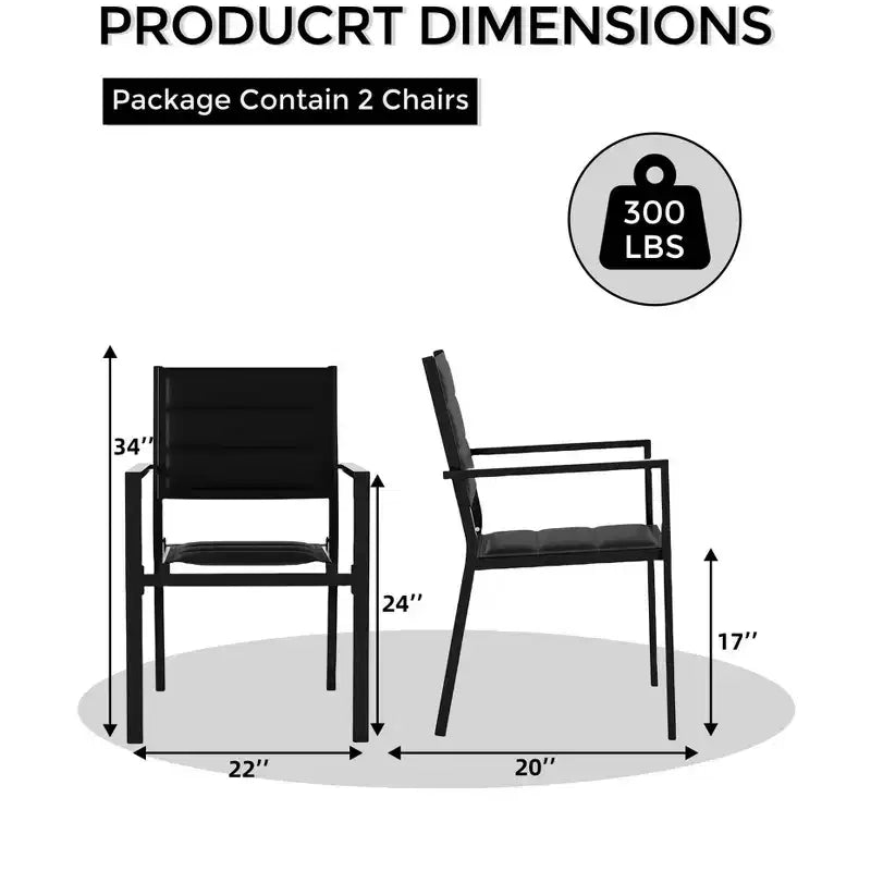 Lot de 2 chaises de salle à manger en aluminium pour terrasse avec accoudoirs et assise plus large, chaises empilables toutes saisons pour balcon, jardin, arrière-cour