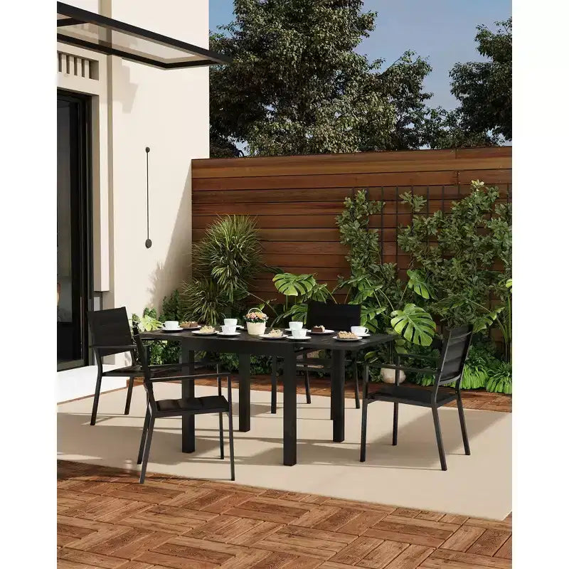 Lot de 2 chaises de salle à manger en aluminium pour terrasse avec accoudoirs et assise plus large, chaises empilables toutes saisons pour balcon, jardin, arrière-cour