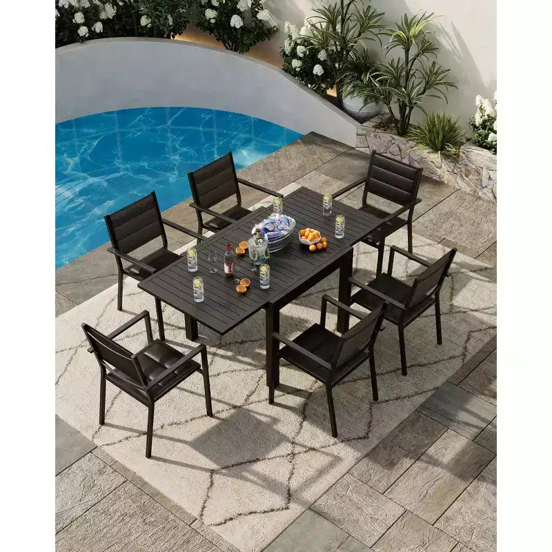 Lot de 2 chaises de salle à manger en aluminium pour terrasse avec accoudoirs et assise plus large, chaises empilables toutes saisons pour balcon, jardin, arrière-cour