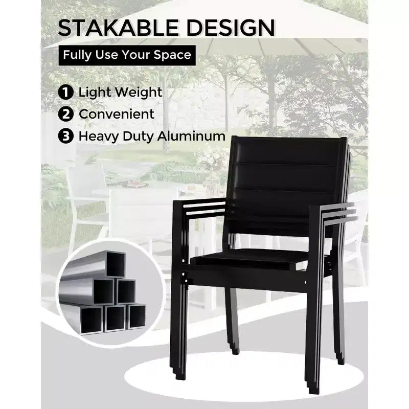 Lot de 2 chaises de salle à manger en aluminium pour terrasse avec accoudoirs et assise plus large, chaises empilables toutes saisons pour balcon, jardin, arrière-cour
