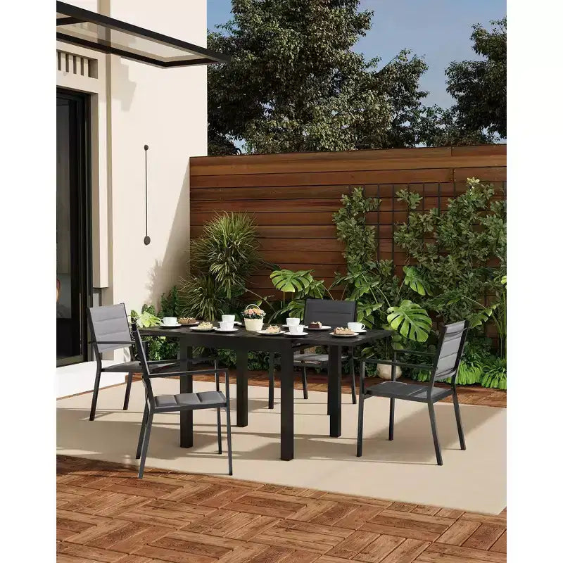 Lot de 2 chaises de salle à manger en aluminium pour terrasse avec accoudoirs et assise plus large, chaises empilables toutes saisons pour balcon, jardin, arrière-cour
