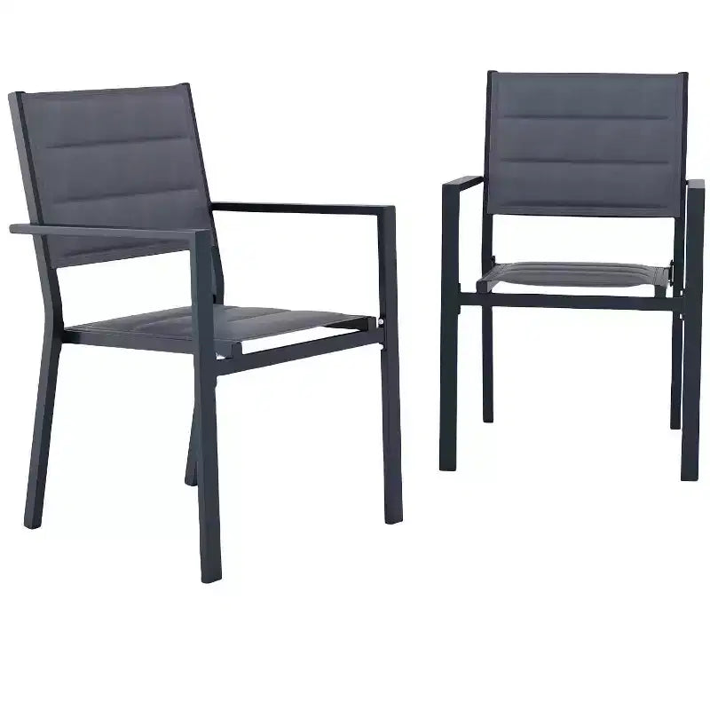 Lot de 2 chaises de salle à manger en aluminium pour terrasse avec accoudoirs et assise plus large, chaises empilables toutes saisons pour balcon, jardin, arrière-cour