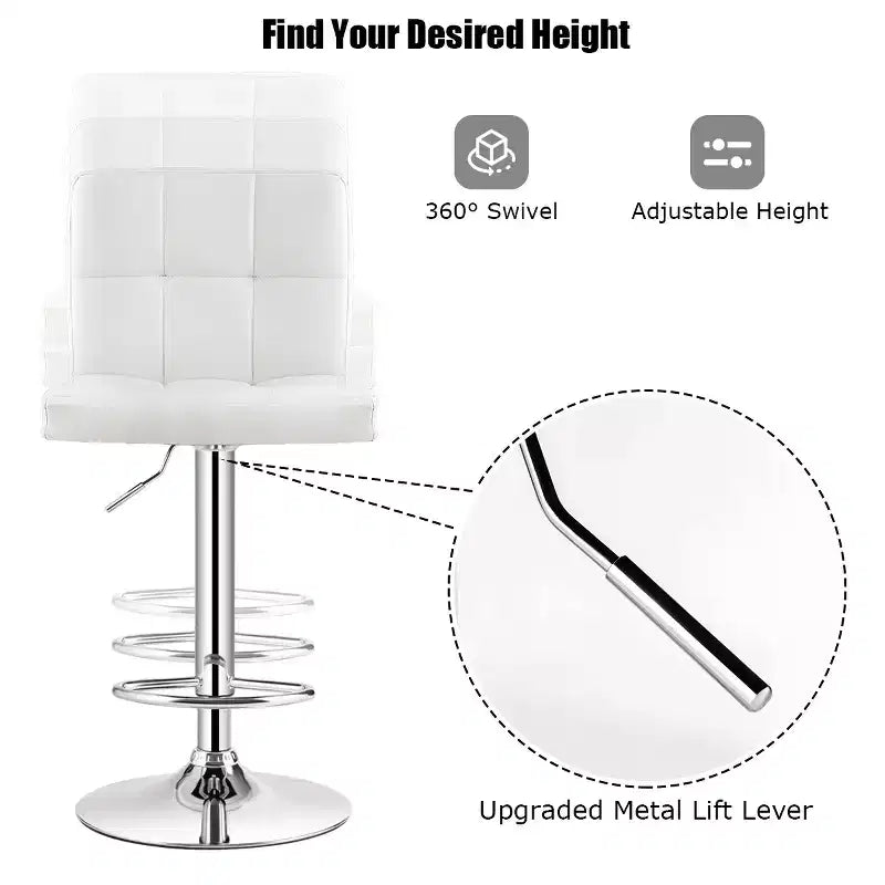 Lot de 2 tabourets de bar réglables en cuir PU pivotants pour cuisine ou bar, blanc