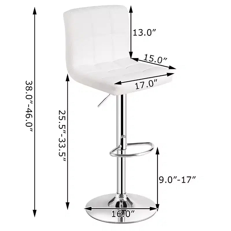 Lot de 2 tabourets de bar réglables en cuir PU pivotants pour cuisine ou bar, blanc