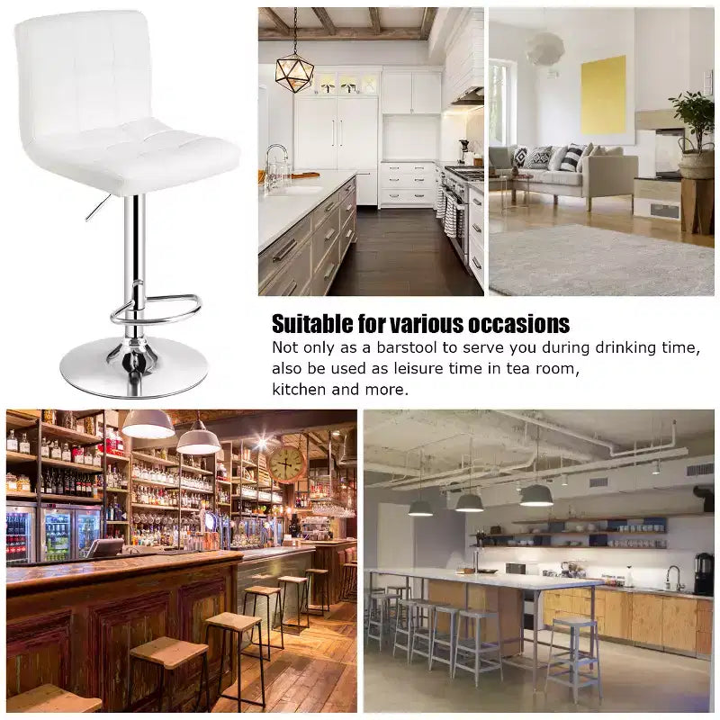 Lot de 2 tabourets de bar réglables en cuir PU pivotants pour cuisine ou bar, blanc