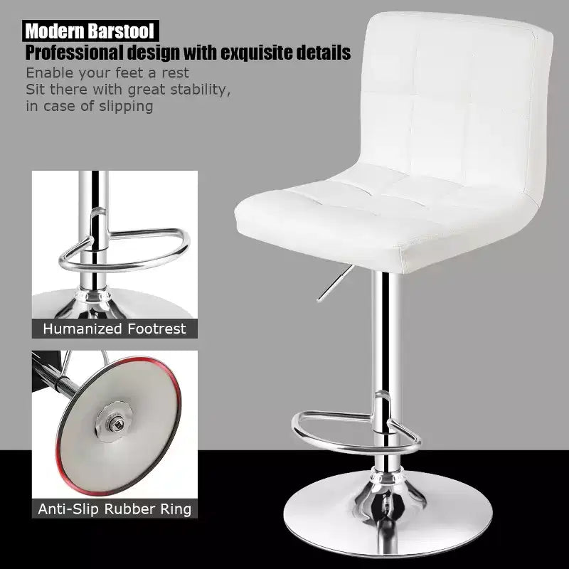 Lot de 2 tabourets de bar réglables en cuir PU pivotants pour cuisine ou bar, blanc