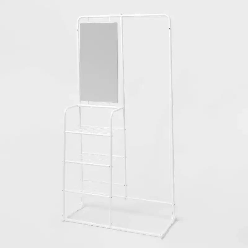 Portant à vêtements en métal avec miroir et étagères - Brightroom